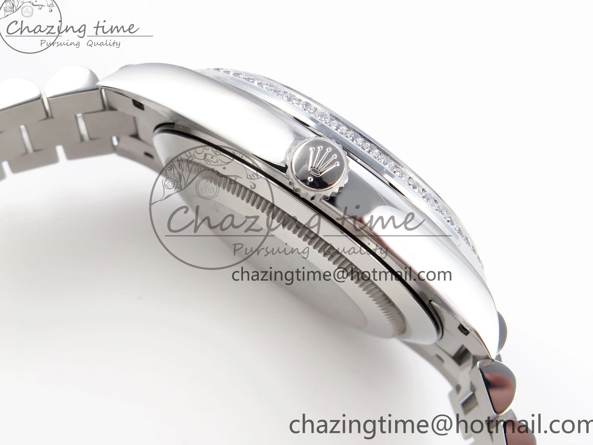 1224 DayDate 40 SS GSF Gain Weight White Roman Dial Diamonds Bezel on President Bracelet A Sustainable 1920